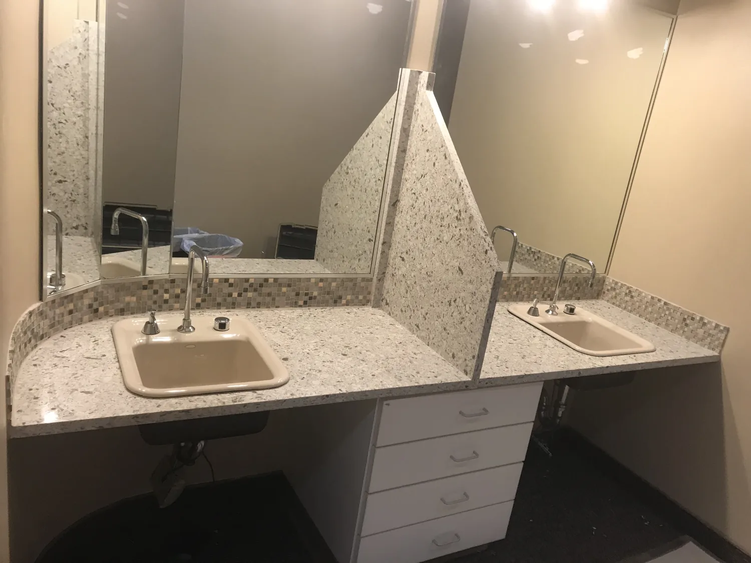 Bathroom double vanity with granite surface
