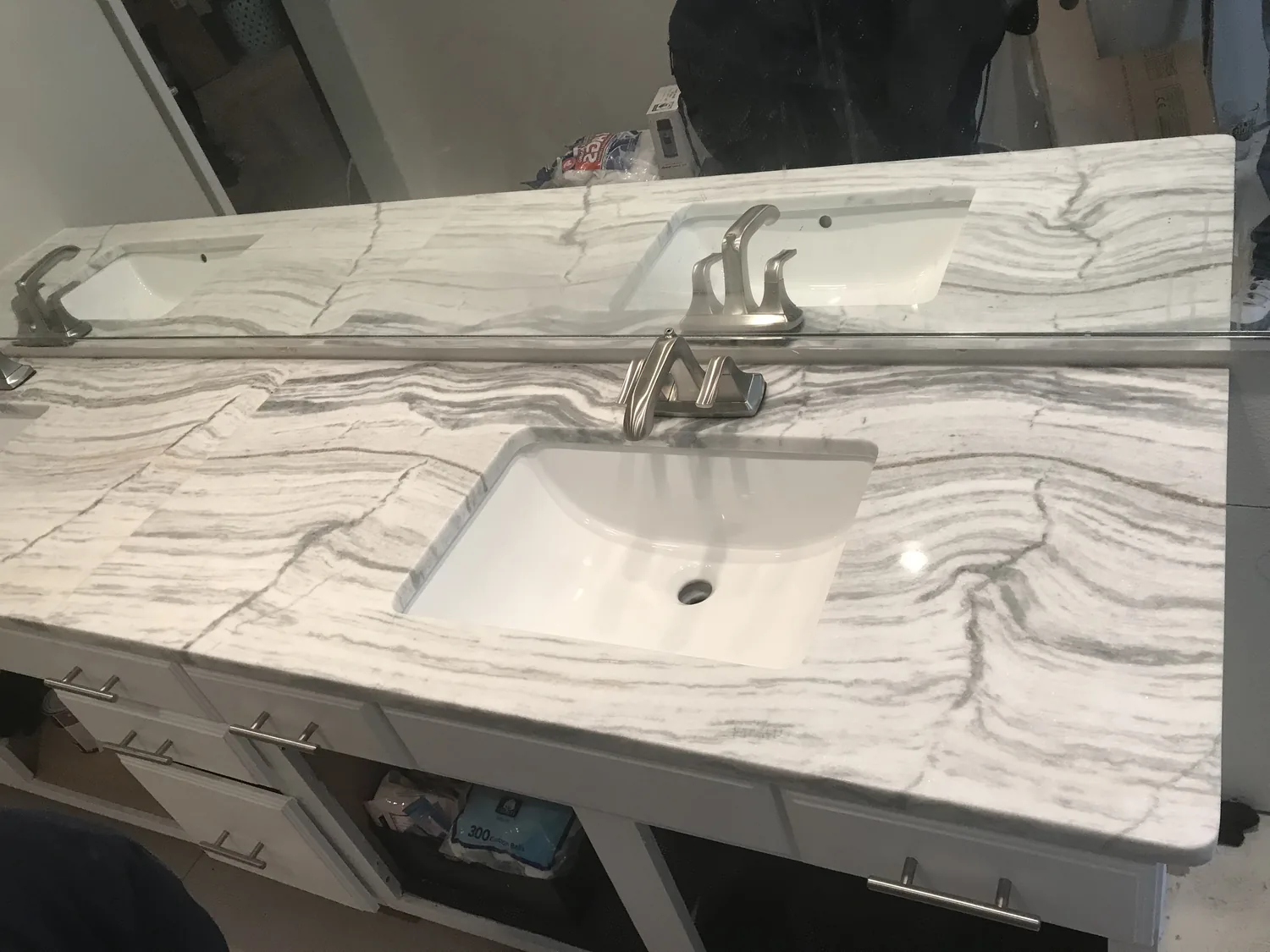 Bathroom stone double sink surface