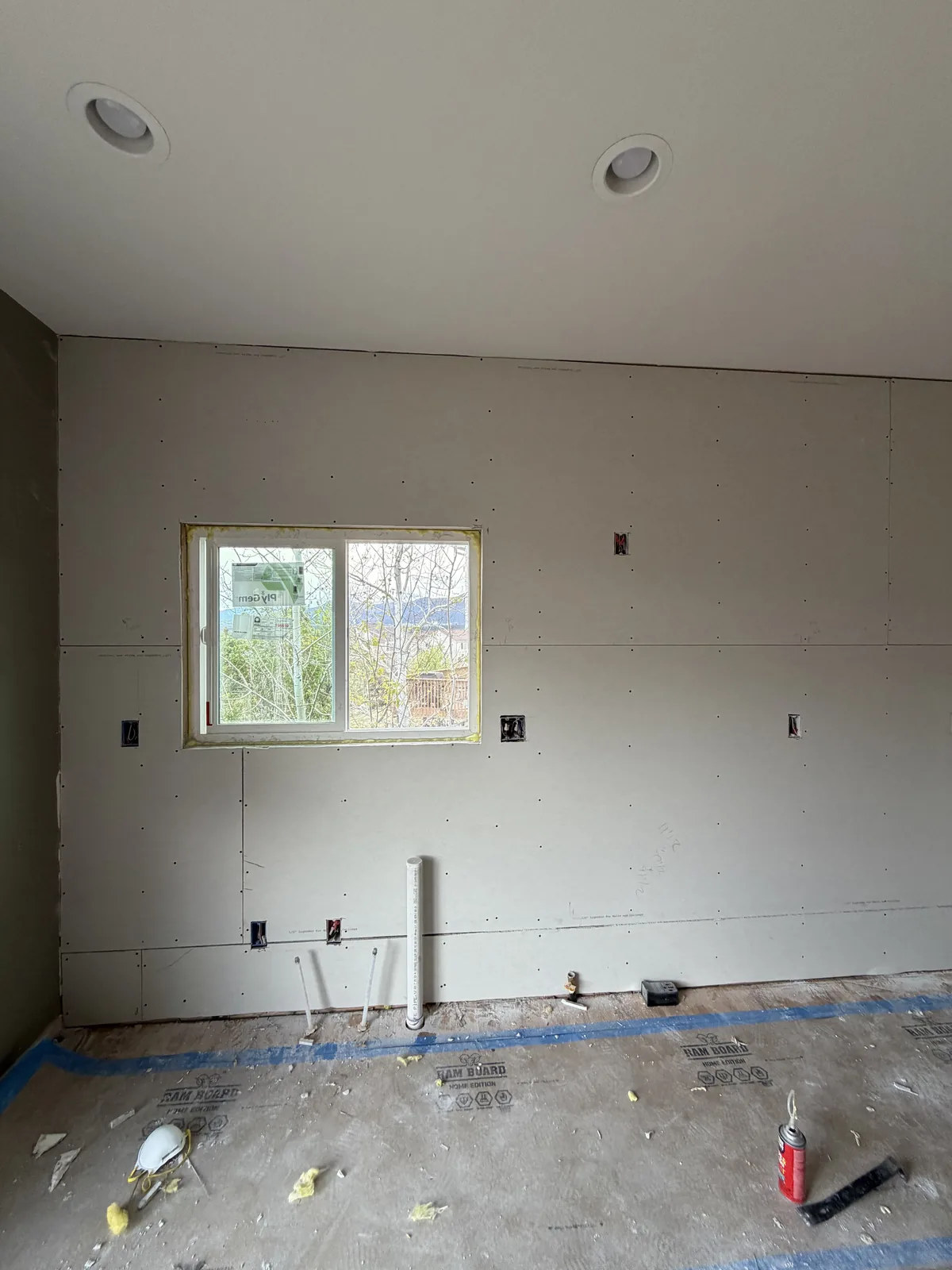 Rough-in wall area during kitchen remodel preparation