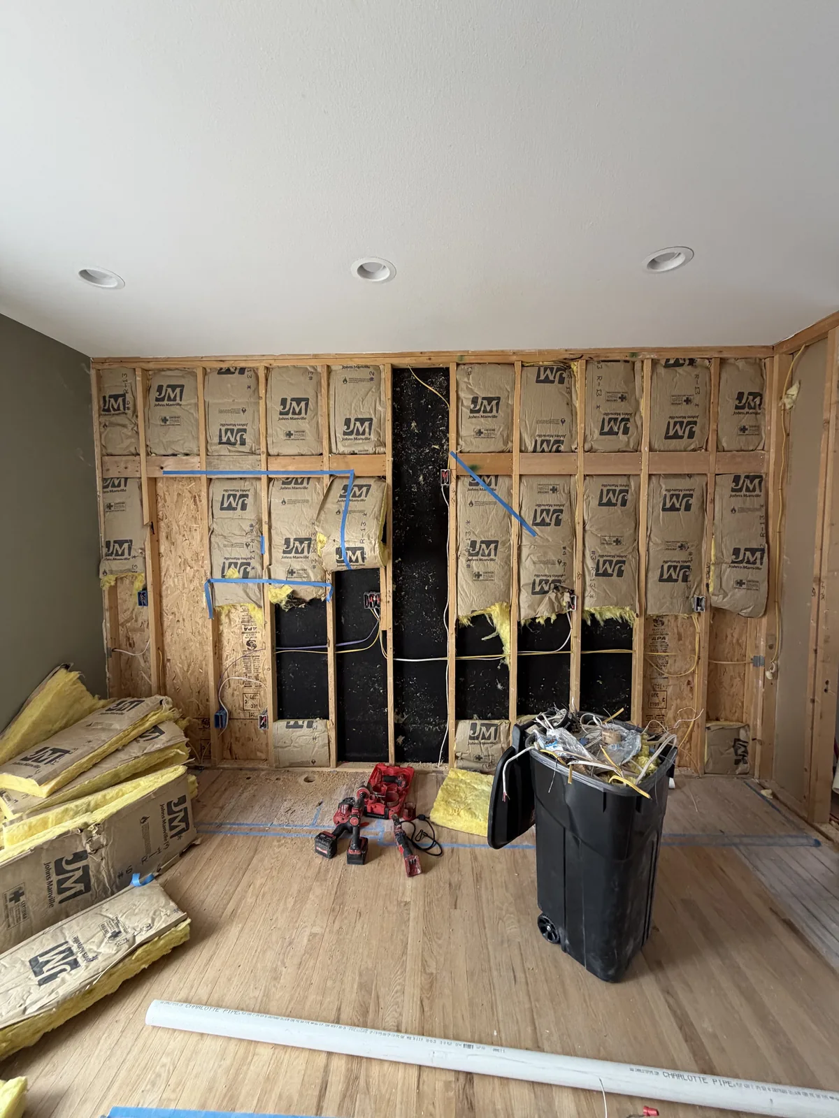 Open wall stage during kitchen remodel rough-in work