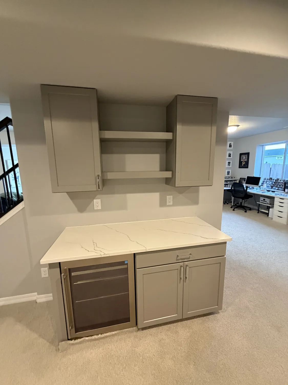 In-progress cabinet and counter build-out during remodel work