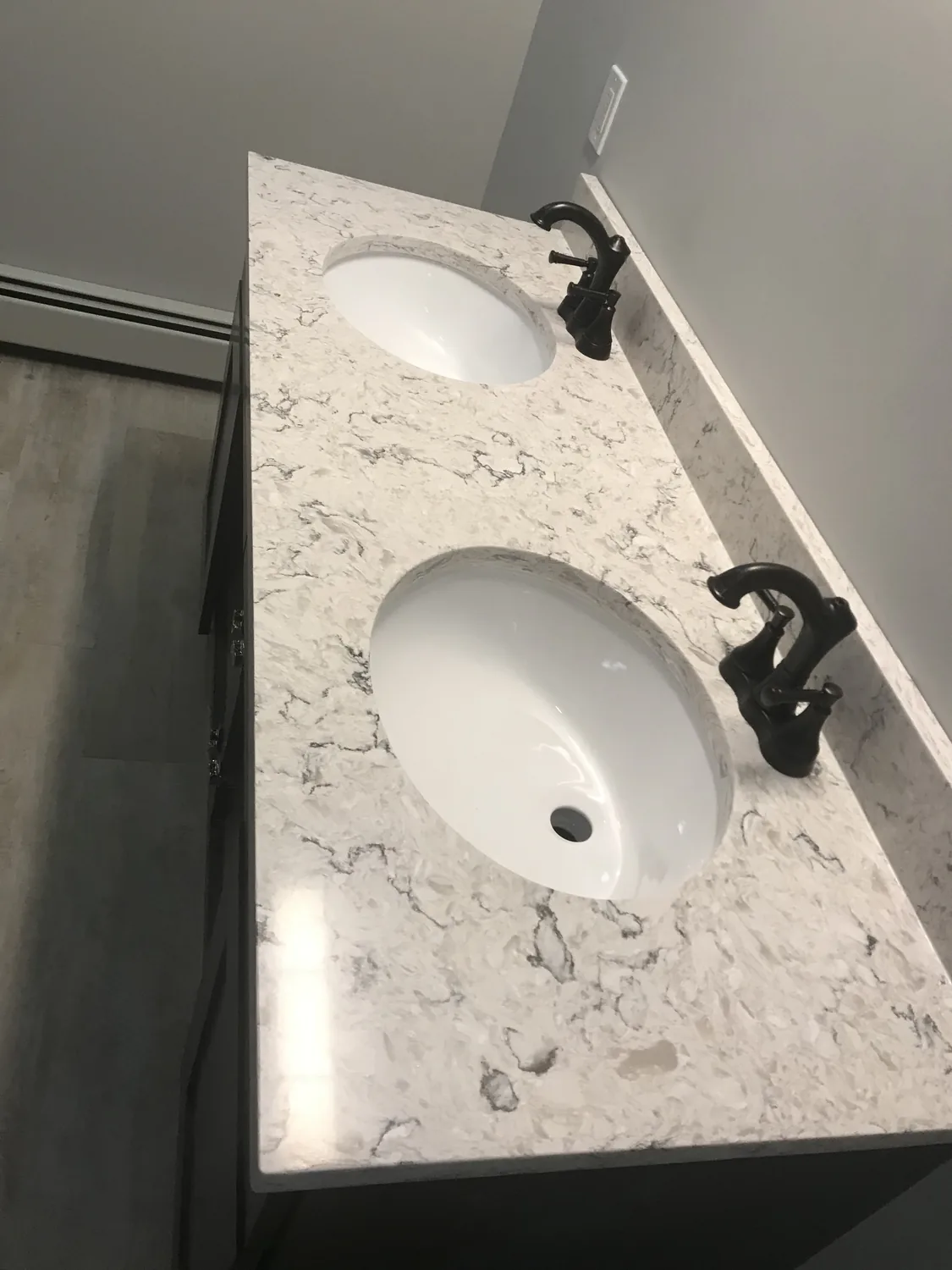 Small bathroom stone vanity with sink