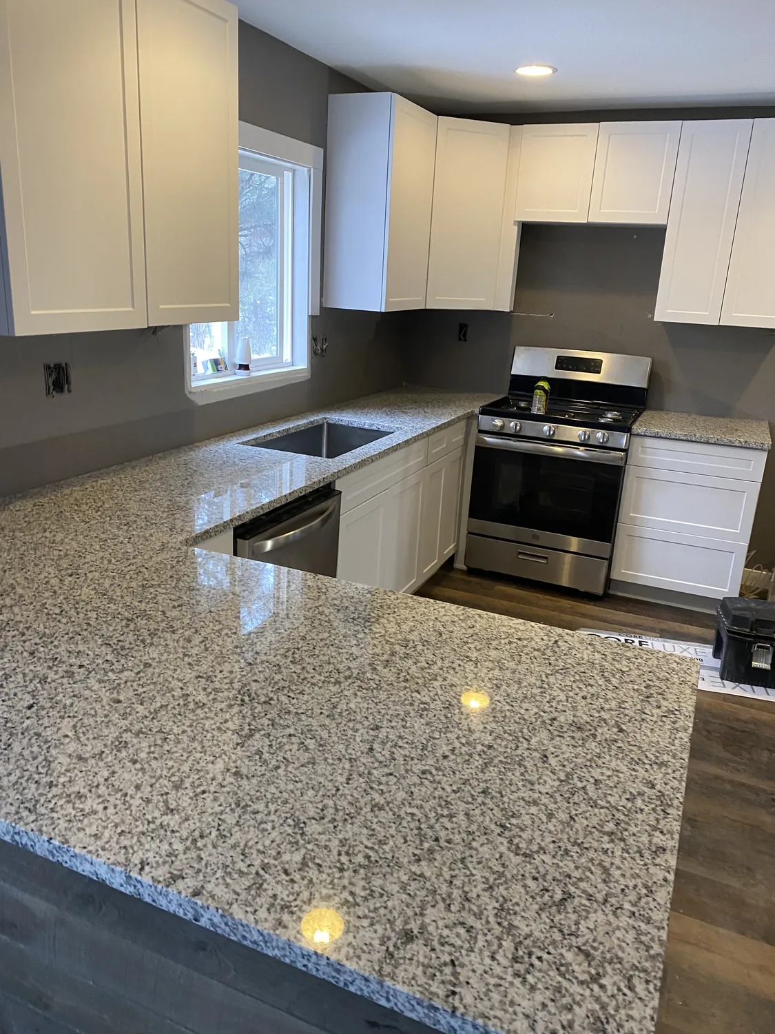 Speckled stone countertop close detail