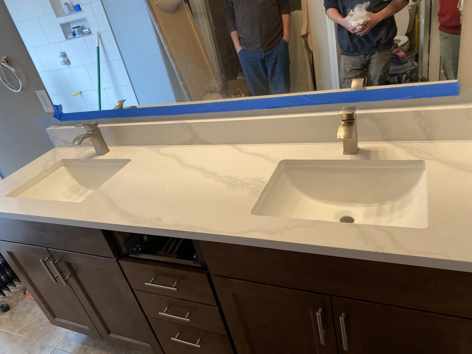 White double vanity counter with two sinks
